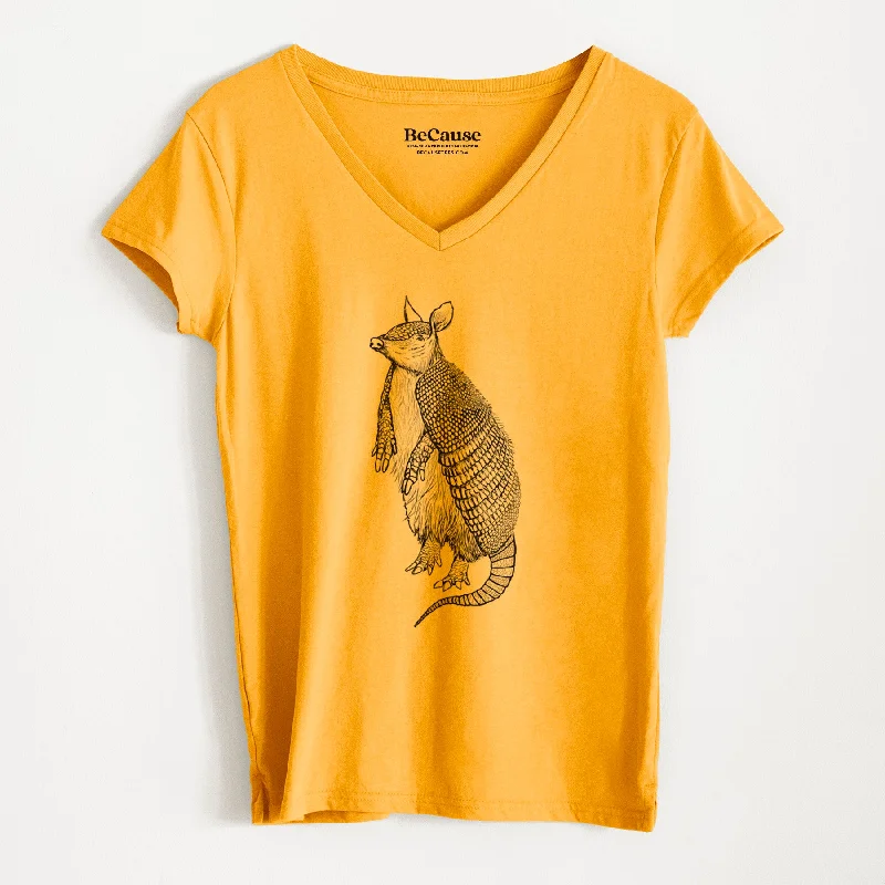 women’s pleated sundresses-Nine-Banded Armadillo - Dasypus novemcinctus - Women's 100% Recycled V-neck