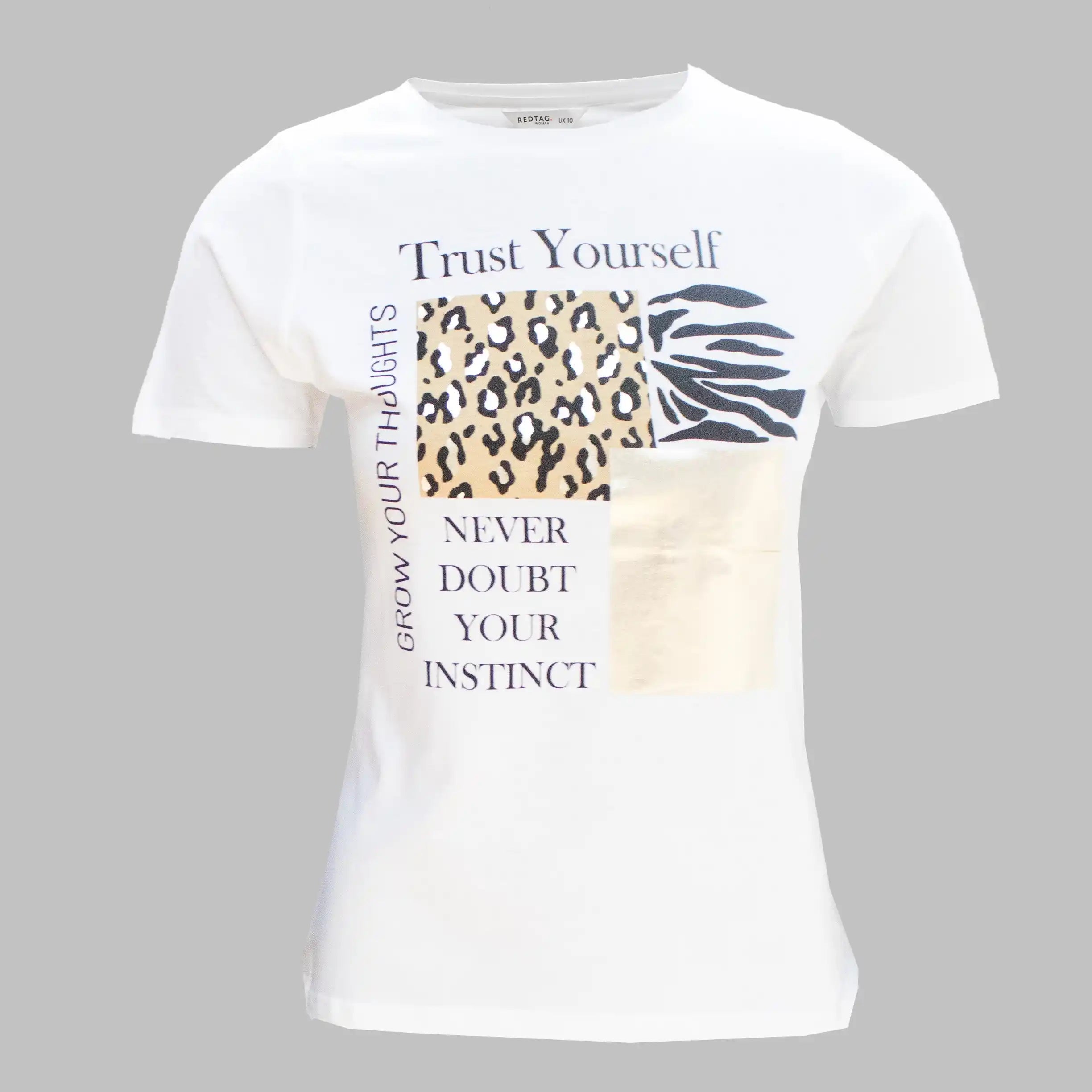 ladies jacquard pullovers-White Printed T-Shirt