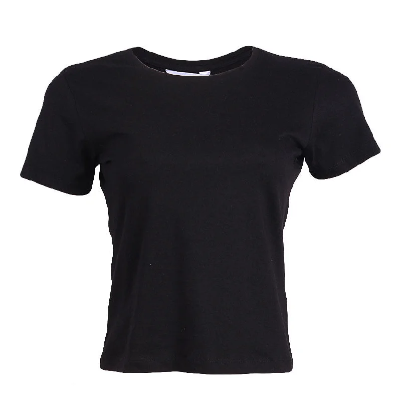 female crochet blouses-REDTAG Women's Black Casual T-Shirts