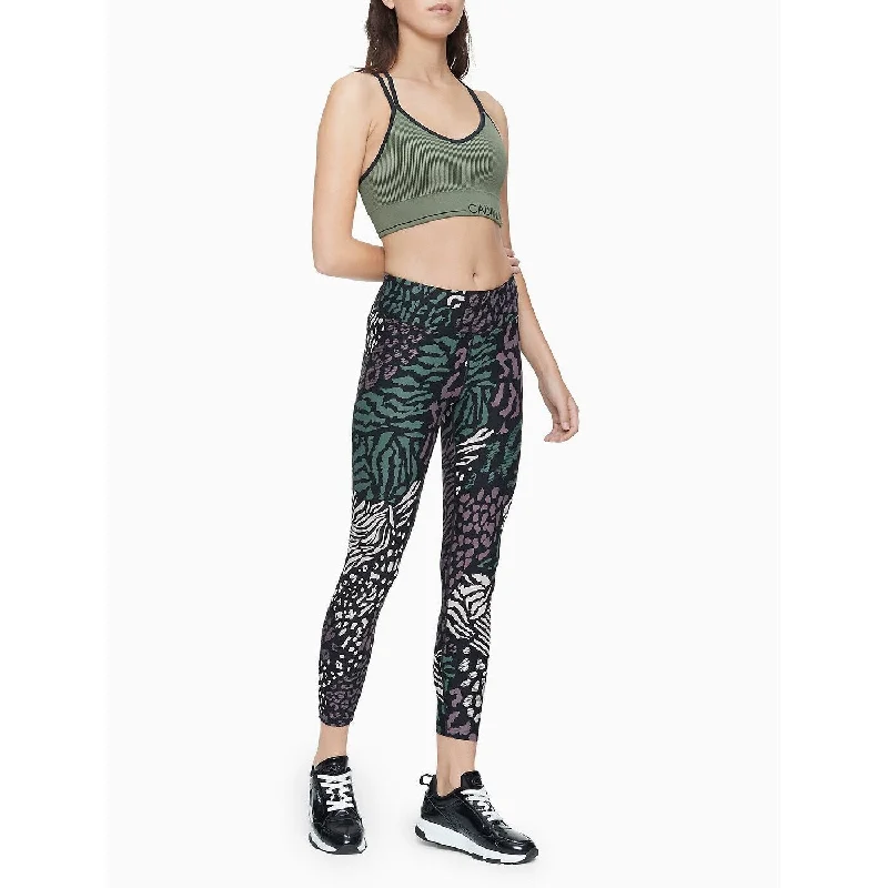 women’s fitness tees-Calvin Klein Women's Performance Printed High Waist Leggings Green Size Medium