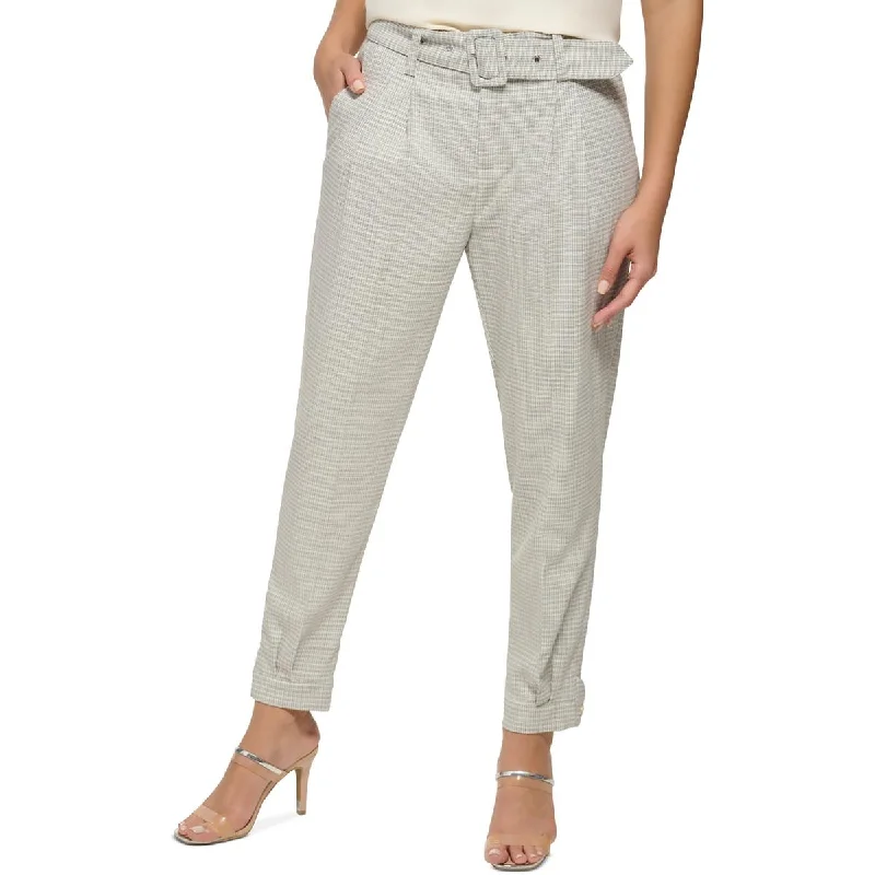 women’s mohair pullovers-DKNY Womens Plaid High Rise Straight Leg Pants