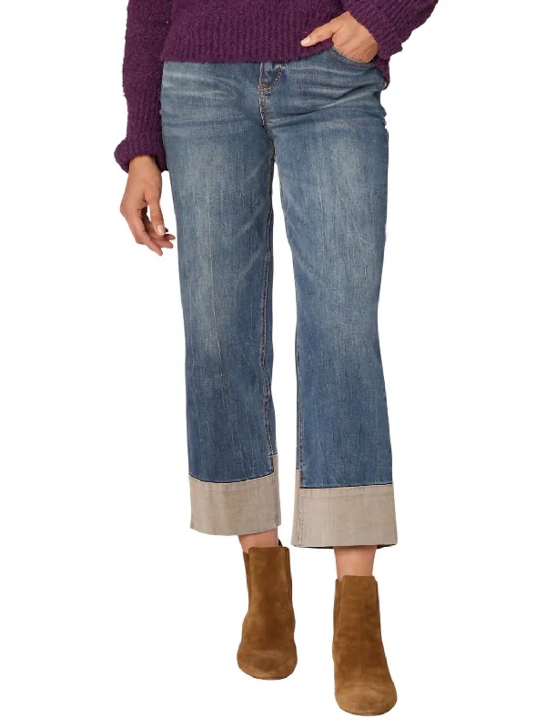 female tulle skirts-High Rise Round Up Reverse Self Panel Boyfriend Jeans In Mid Blue Artisanal