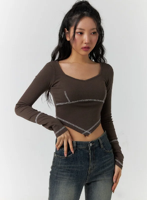 women’s straight culottes-Long Sleeve Crop Top CF401