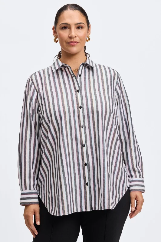 women’s alpaca pullovers-Boyfriend Plus No Iron Rainbow Lurex Stripe Shirt