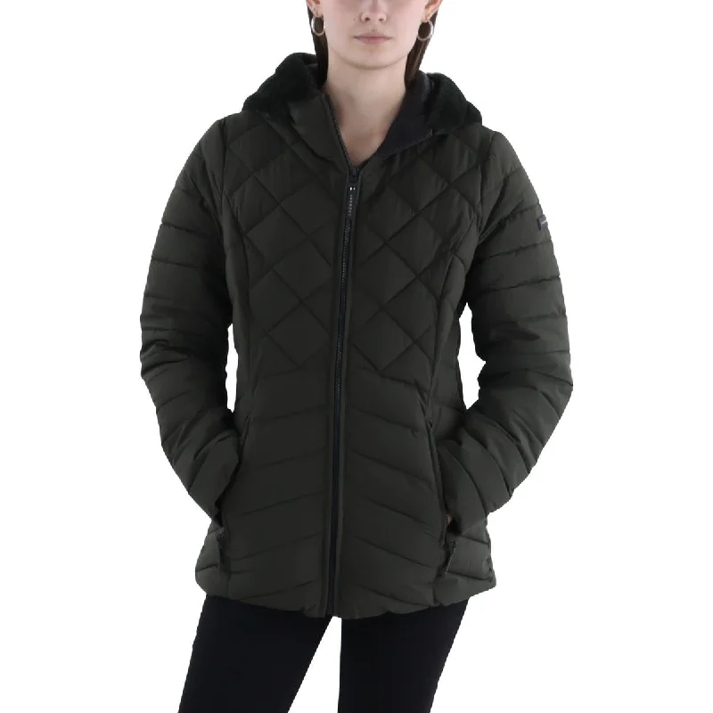 female organza blouses-Laundry by Shelli Segal Womens Quilted Hooded Puffer Jacket