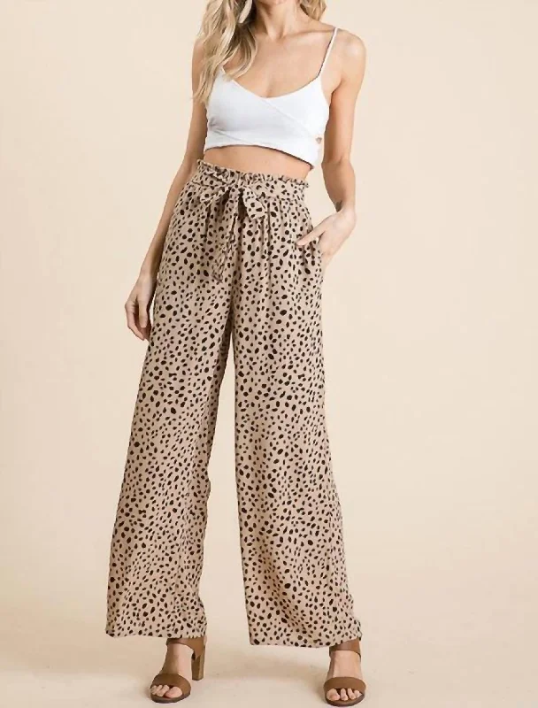 ladies tie-front blouses-Paperbag Pants In Leopard