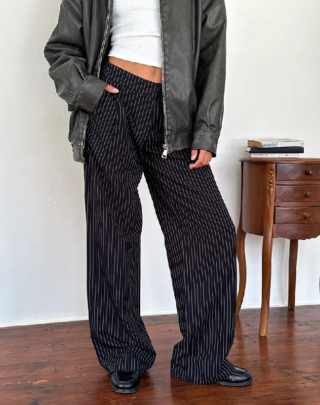 women’s high-waisted denim-Hondra Trousers in Pinstripe Black