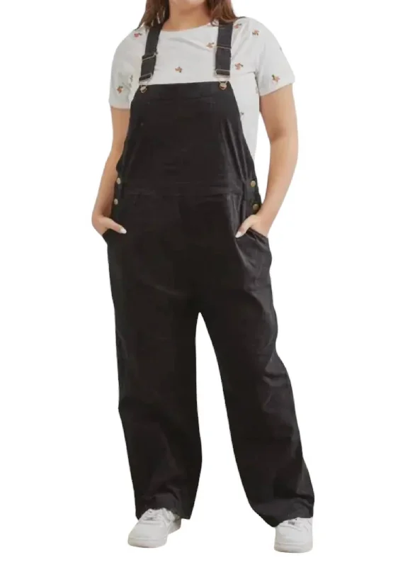 ladies peep-toe flats-Velvet Overalls Plus In Black