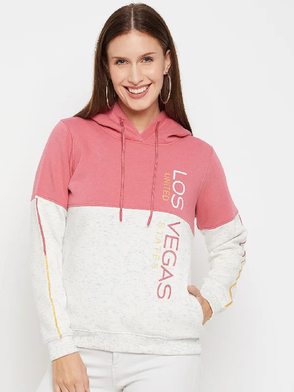 ladies crisscross sandals-Women's Casual  Pink Regular Full Sleeve Color block Pullover Hoodie Sweatshirt