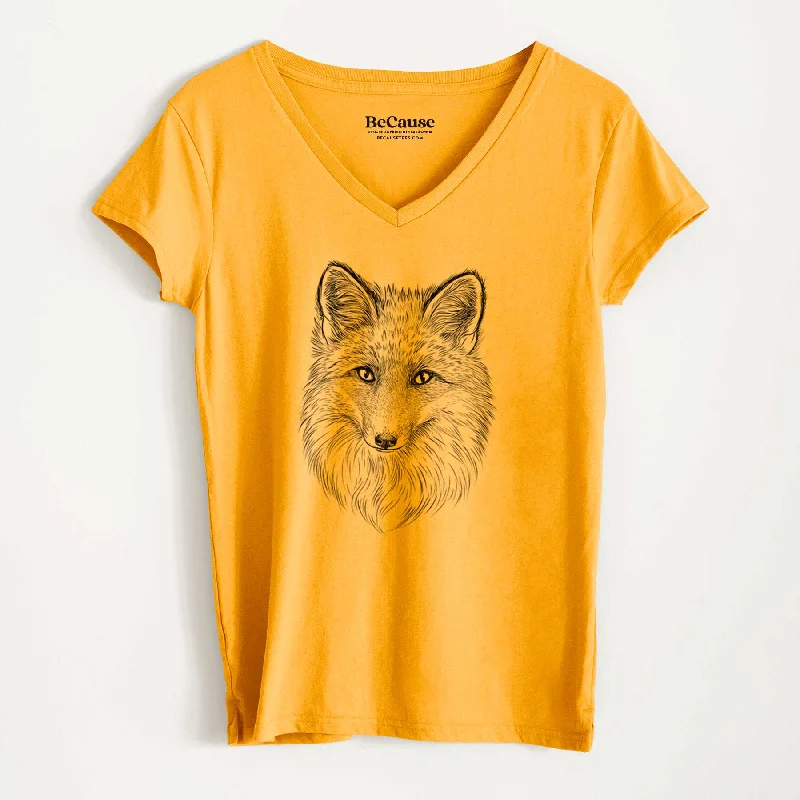 women’s slim trousers-Red Fox - Vulpes vulpes - Women's 100% Recycled V-neck