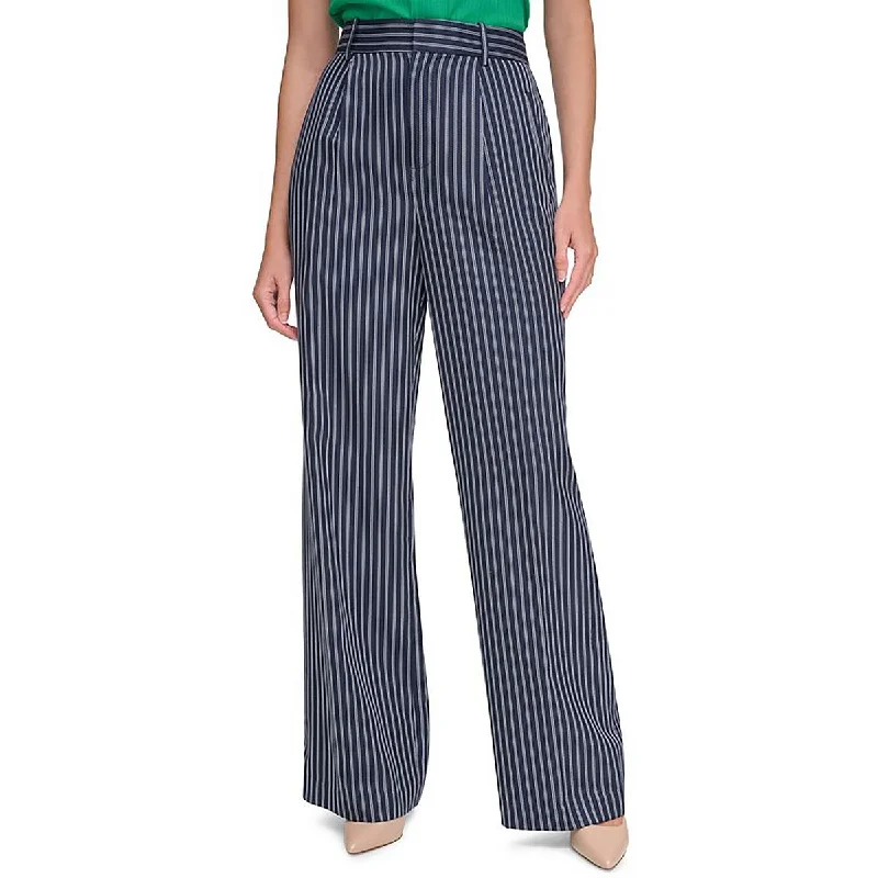 female denim flared dresses-Tommy Hilfiger Womens Pin Stripe Wide Leg Wide Leg Pants