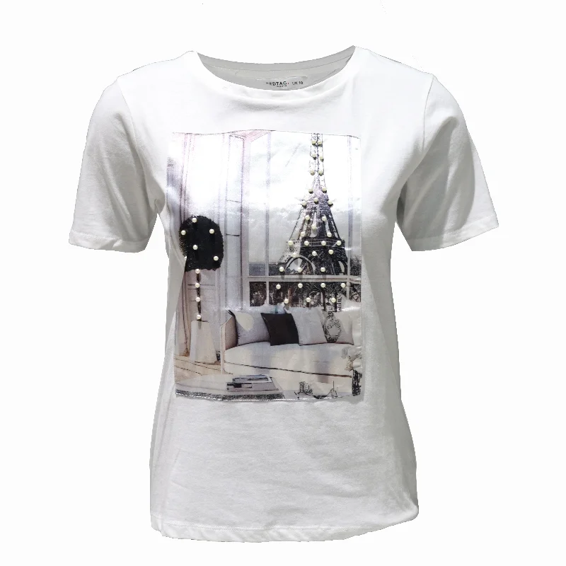 ladies black-tie gowns-White Print T-Shirt