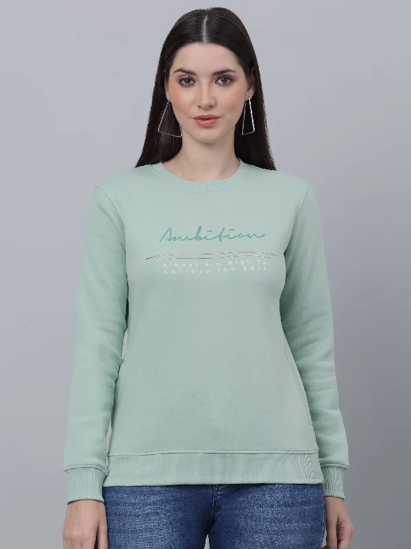 women’s plaid blouses-Women's Casual  MintGreen Regular Full Sleeve Pullover Sweatshirt