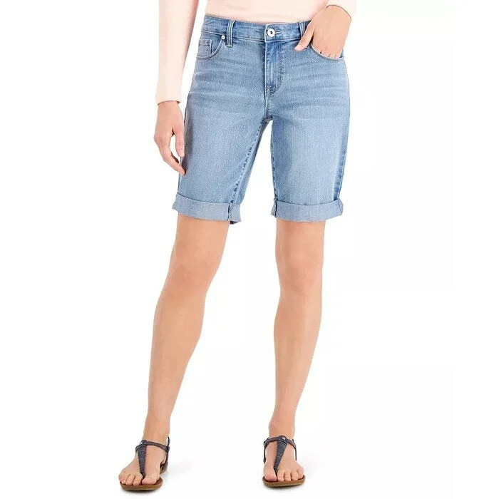 female swim cover-ups-Style & Co Women's Cuffed Denim Bermuda Shorts Bright Blue Size 16