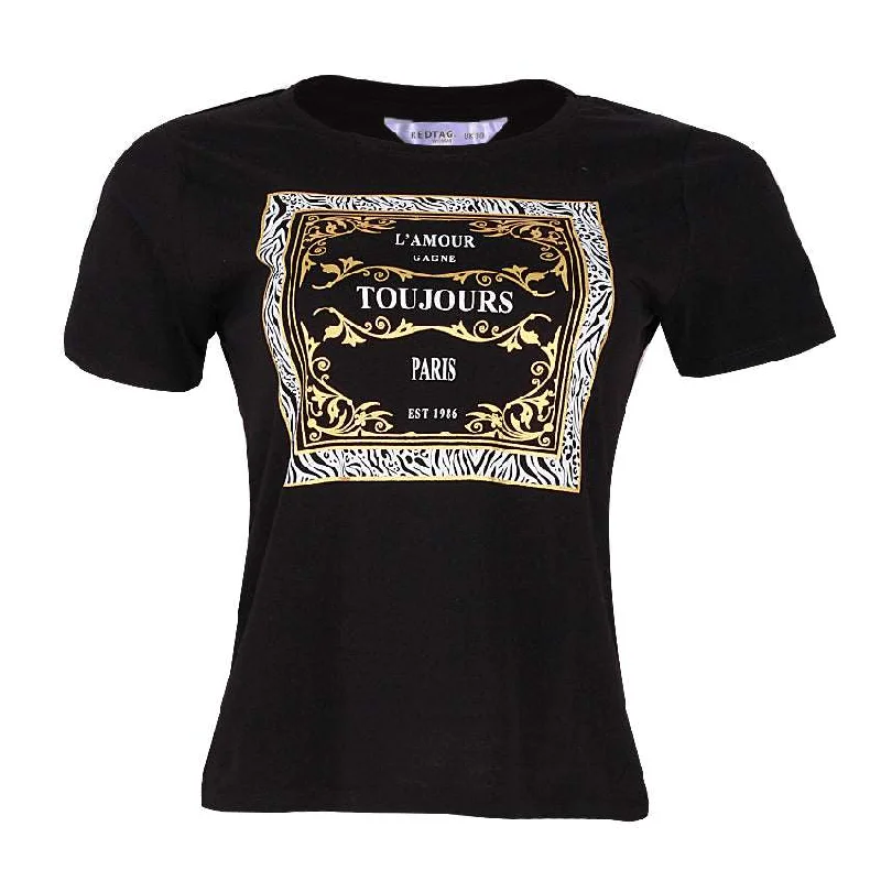 ladies velvet pullovers-REDTAG Black Casual T-Shirt for Women