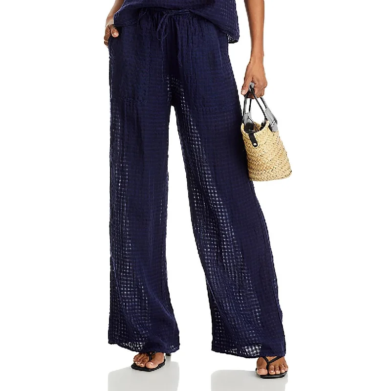 ladies minimalist attire-Bella Dahl Womens Linen Draw String Wide Leg Pants