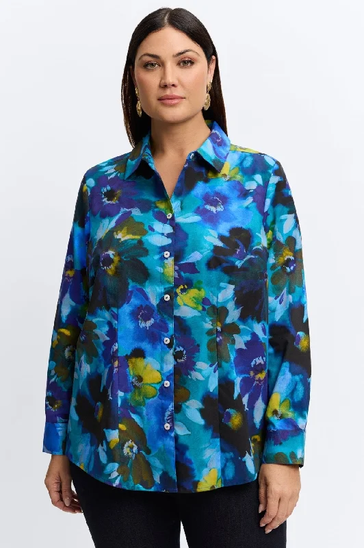 women’s ribbed mock necks-June Plus No Iron Painterly Floral Shirt