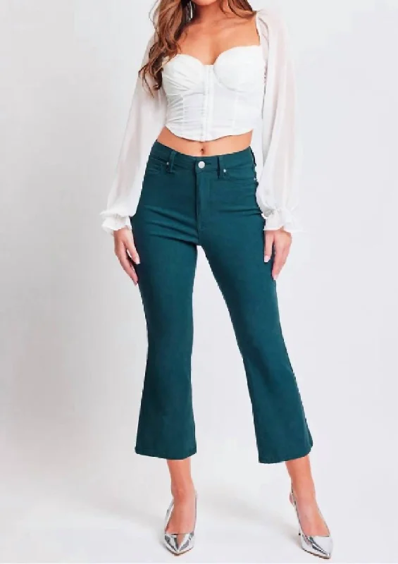 women’s off-shoulder sweaters-Hyperstretch Flare Crop Pant In Teal