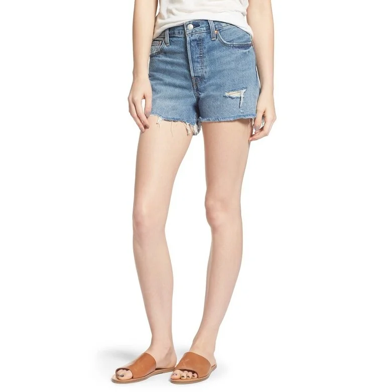 women’s relaxed shorts-Levi's Women's Wedgie High Waist Cutoff Denim Shorts Blue Size 25