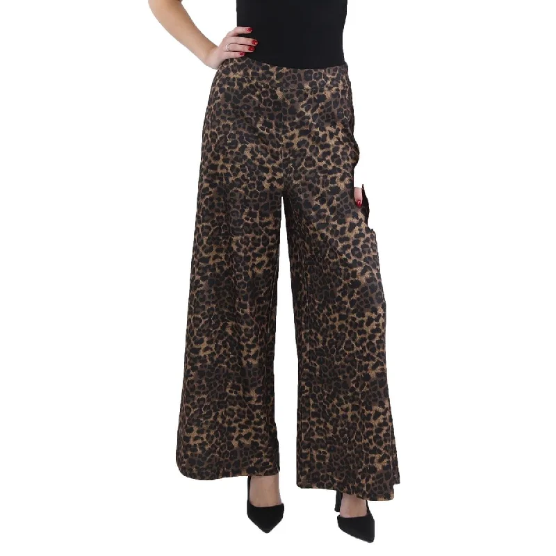 women’s cashmere sweaters-Patrizia Luca Womens Animal Print Long Wide Leg Pants