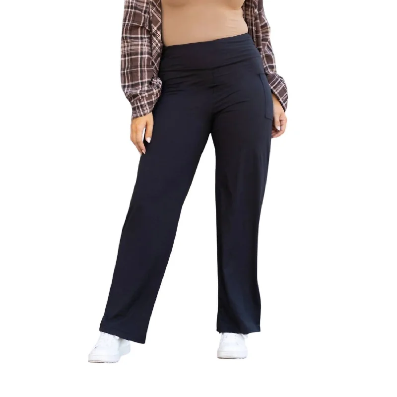 women’s plaid blouses-Full Length Brooke Wide Leg Pants With Pockets In Black