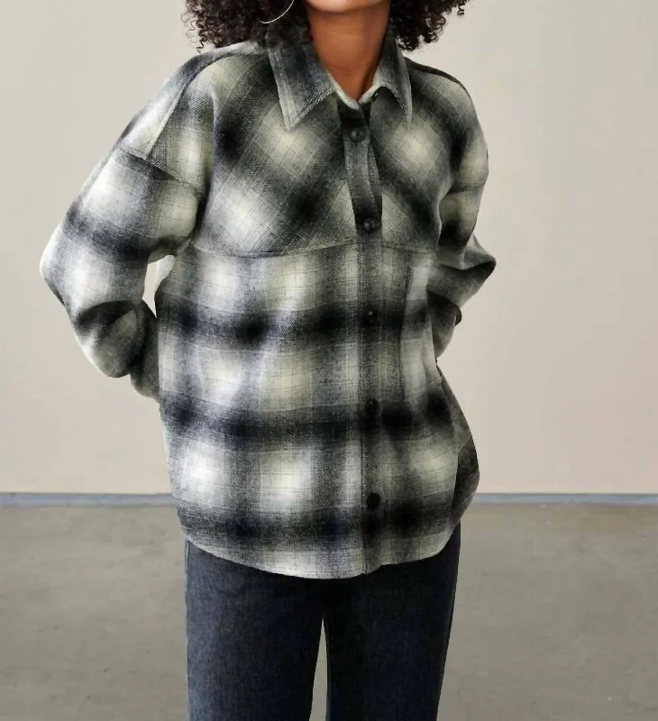 ladies peep-toe flats-Link Shirt Jacket In Charcoal Plaid