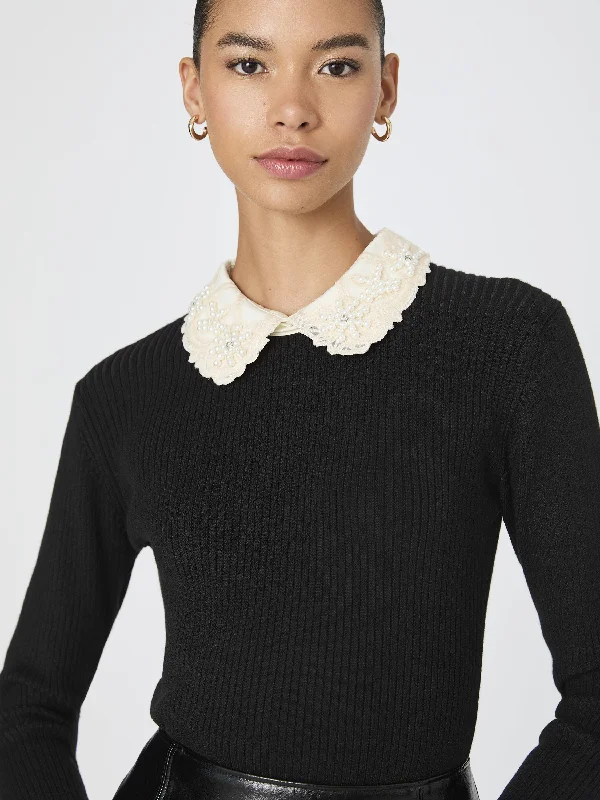 ladies bow-back blouses-Krista Embellished Collar Top