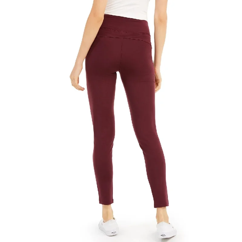 women’s high-neck sweaters-Rewash Junior's Faux Suede Front Ponte Knit Leggings Dark Red Size Small