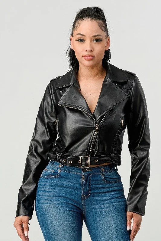 ladies georgette blouses-Pu Leather Jacket