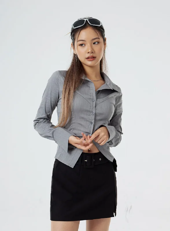 female linen vests-Long Sleeve Button Shirt CS02