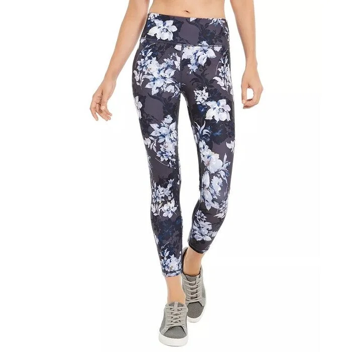 female tulle tops-Ideology Women's Botanic Printed Leggings Navy Size Large