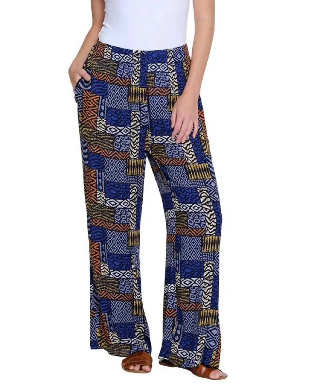 ladies tweed cardigans-Shirred Waist Wide Leg Pant In Multi