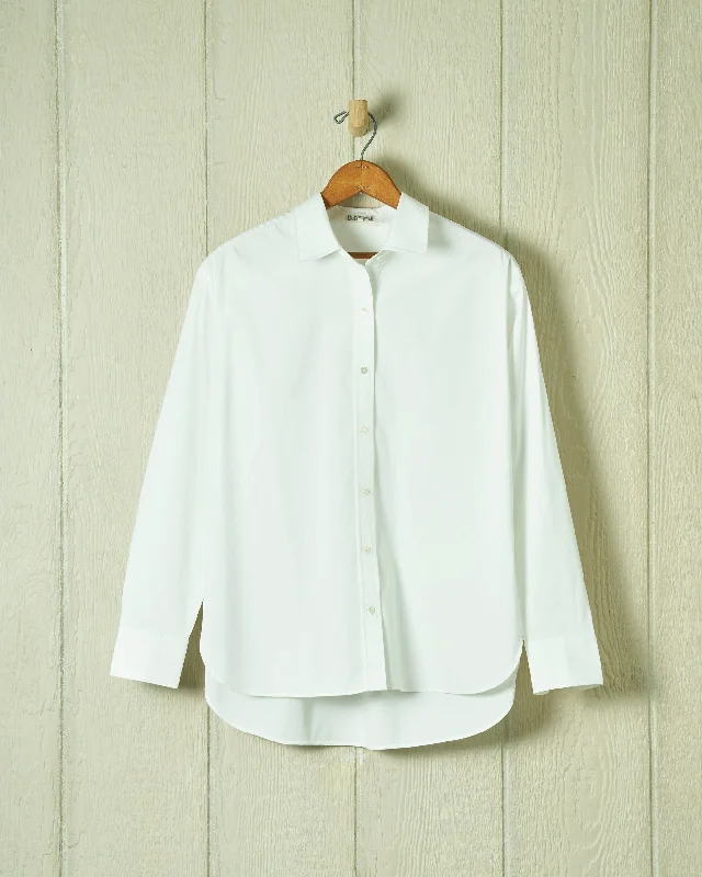 ladies peep-toe heels-Women's Point Collar Blouse in White Cotton Tencel