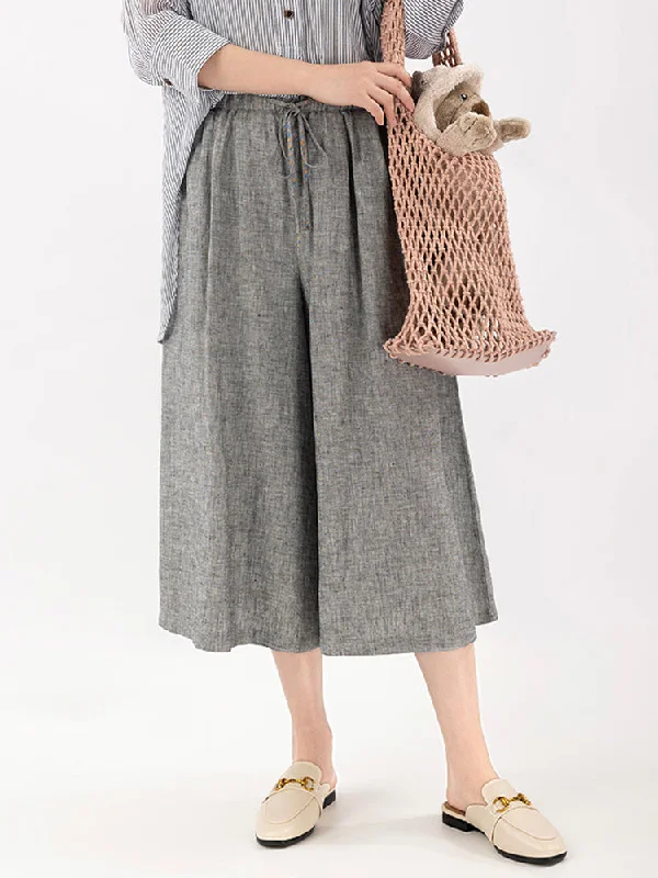 female puffy jackets-100% Linen Drawstring Culottes