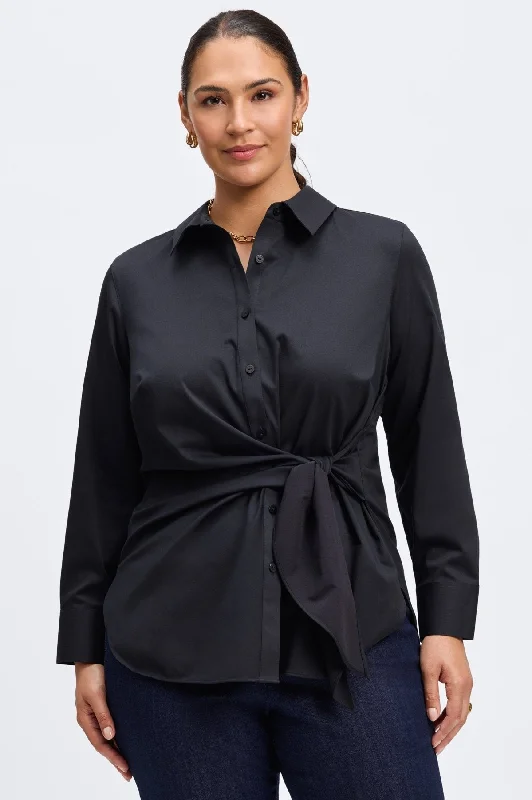 ladies eclectic outfits-Sabine Plus Stretch Matte Sateen No Iron Tie Shirt