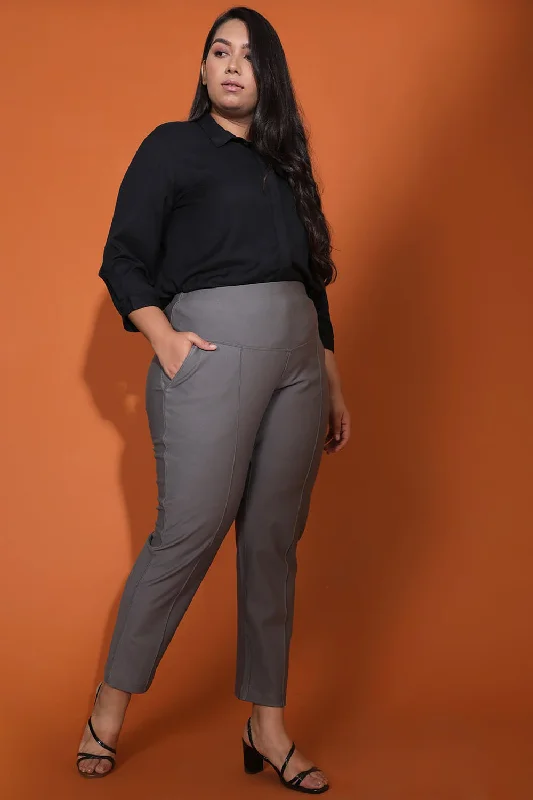 female beach tops-Dark Grey Crease Seam Tummy Tucker Pants