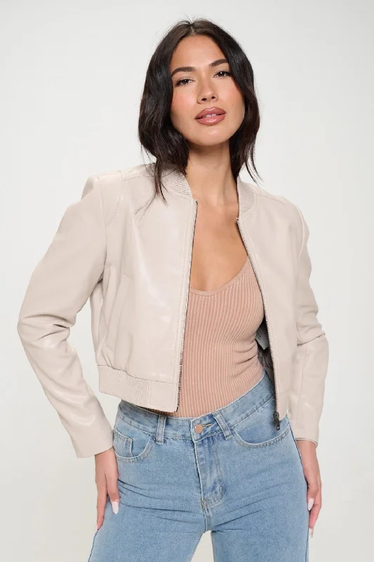 ladies stacked flats-Zip Up Cropped Bomber Jacket