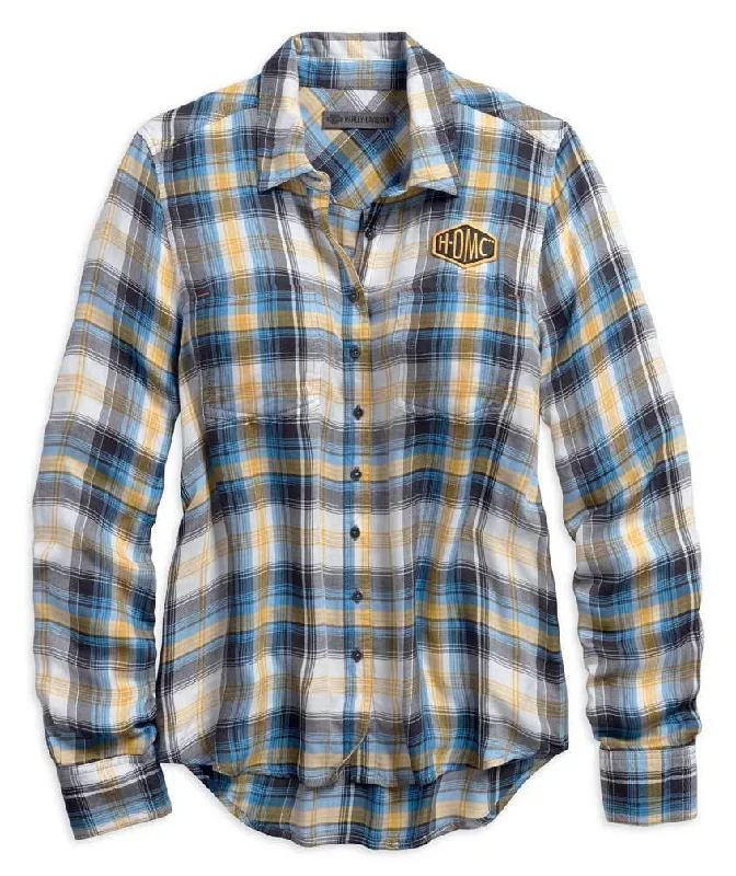 Women's HDMC Patch Plaid Long Sleeve Woven Shirt - 96248-18VW