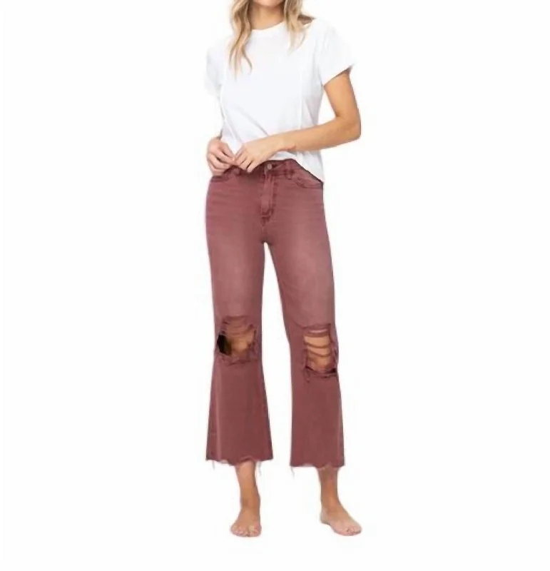 women’s dolman tops-90's Vintage Crop Flare Jeans In Dark Red