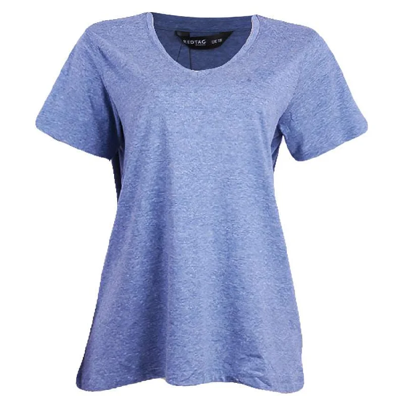 female organza blouses-REDTAG Blue Casual T-Shirt for Women