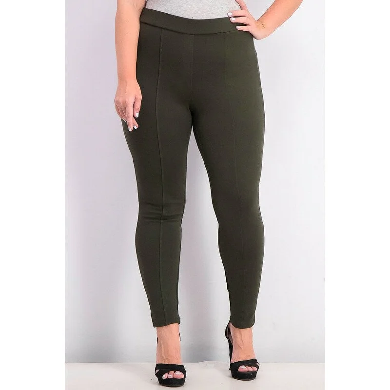 women’s wide-leg trousers-Style & Co Women's Plus Size Seamed Ponte Leggings Dark Green Size 22W