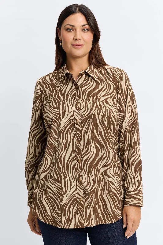 women’s high-neck sweaters-Haven Plus Abstract Zebra Corduroy Shirt