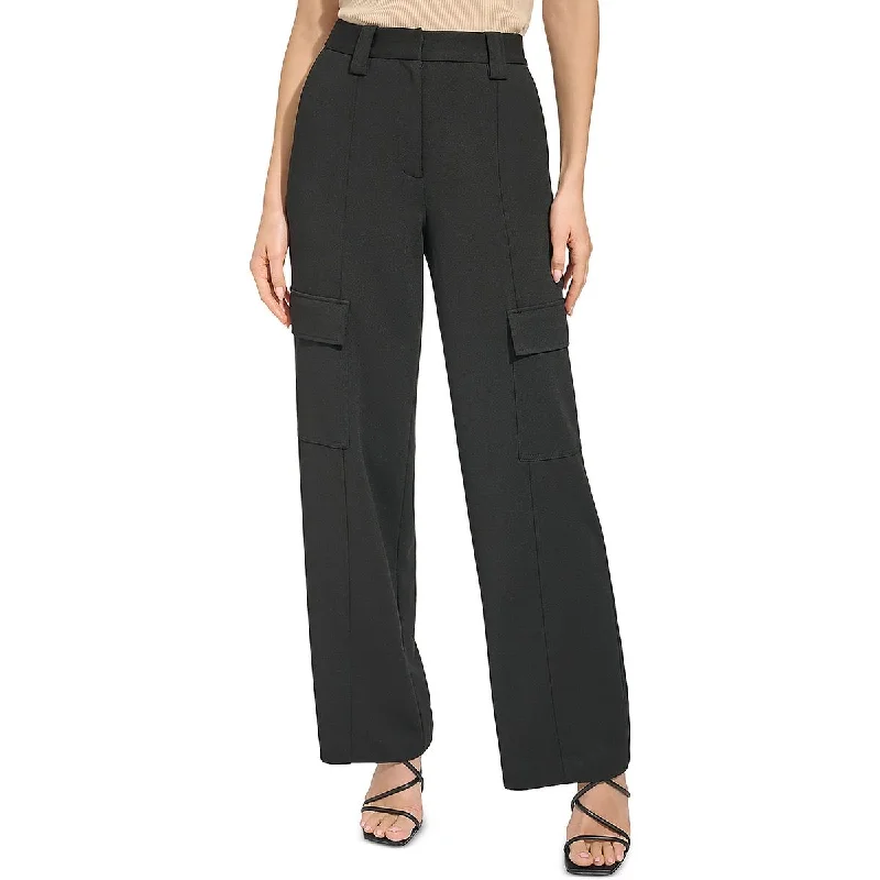 female corduroy jackets-DKNY Womens Crepe Mid-Rise Wide Leg Pants