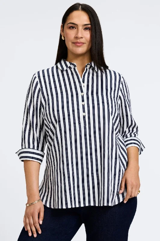 female beach tunics-Madison Plus No Iron Double Stripe 3/4 Sleeve Shirt