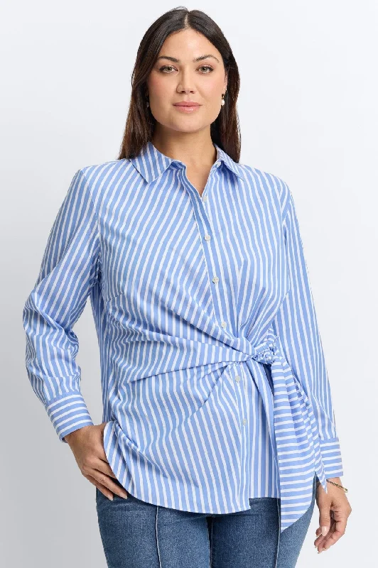 women’s checkered tops-Sabine Plus Stretch No Iron Stripe Tie Shirt