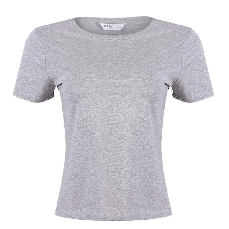 ladies chiffon pullovers-REDTAG Grey Crew Neck T-Shirt