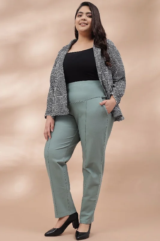 women’s side-tie pullovers-Mint Green Crease Seam Tummy Tucker Pants