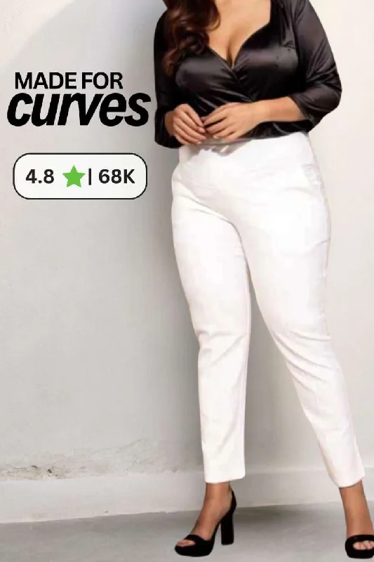 women’s boat-neck blouses-Plus Size White Tummy Tucker Pants