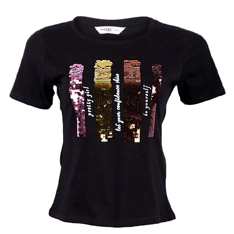 women’s off-shoulder pullovers-REDTAG Blingy Graphic T-Shirt for Women