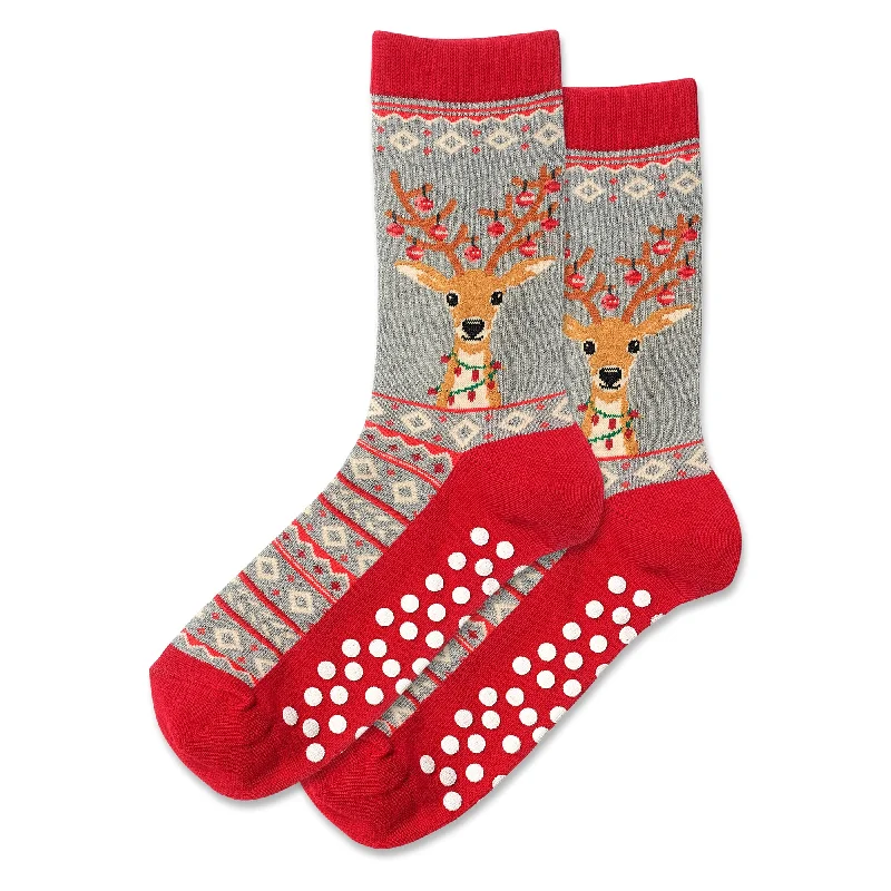 toddler socks with toys-Fuzzy Reindeer Sock with grips on the sole